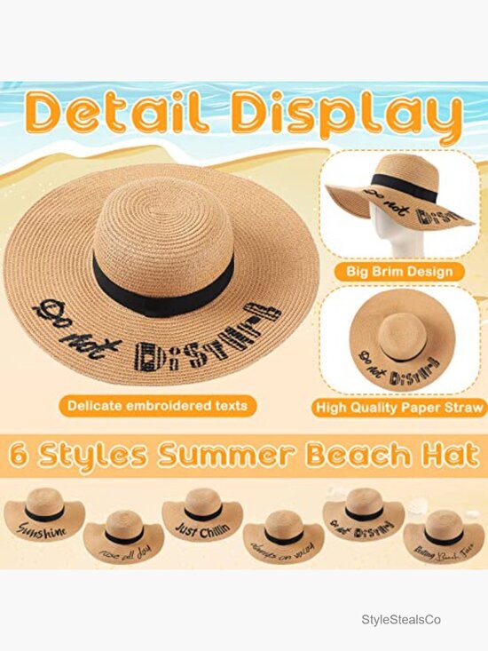 6 Pack Floppy Straw Sun Hats for Women Foldable Travel Beach Hat main image 7